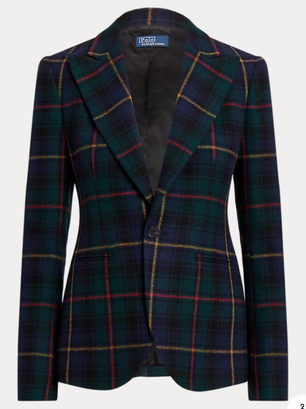 Ralph Lauren Navy and Green Tartan Single-Button Blazer